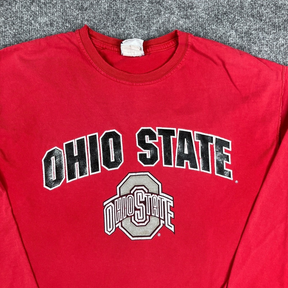 Jerzees Long Sleeve T-Shirt Mens M Red Ohio State Buckeyes NCAA Graphic‎
